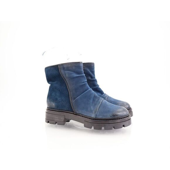 Miz Mooz Brodie Boots Women Size 36 5.5 Blue Leather Side Zip Booties Distressed - Picture 1 of 12